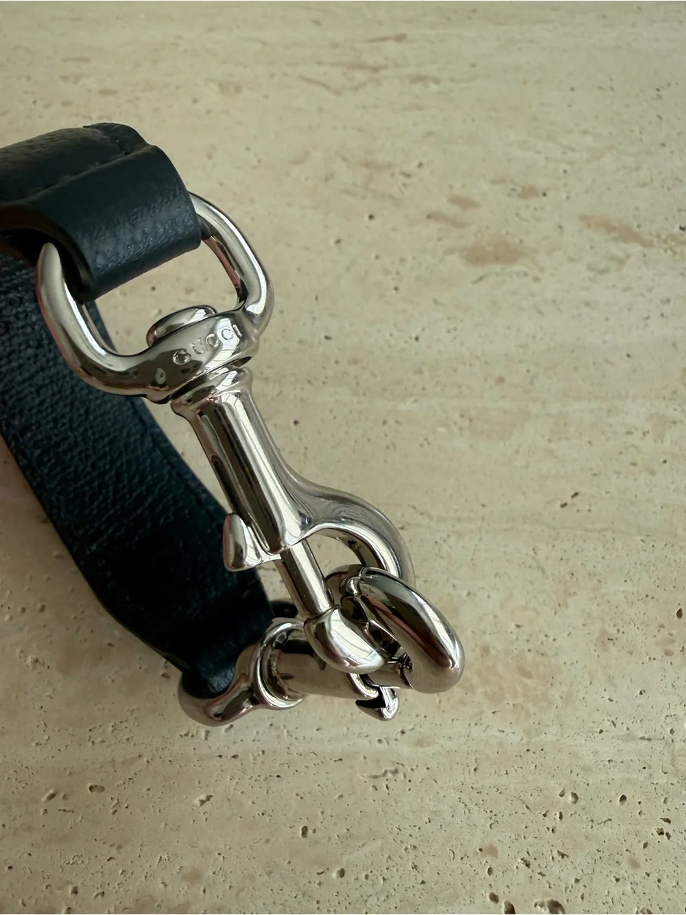 NWT Gucci Blue Leather Trolley Strap With Silver Hardware